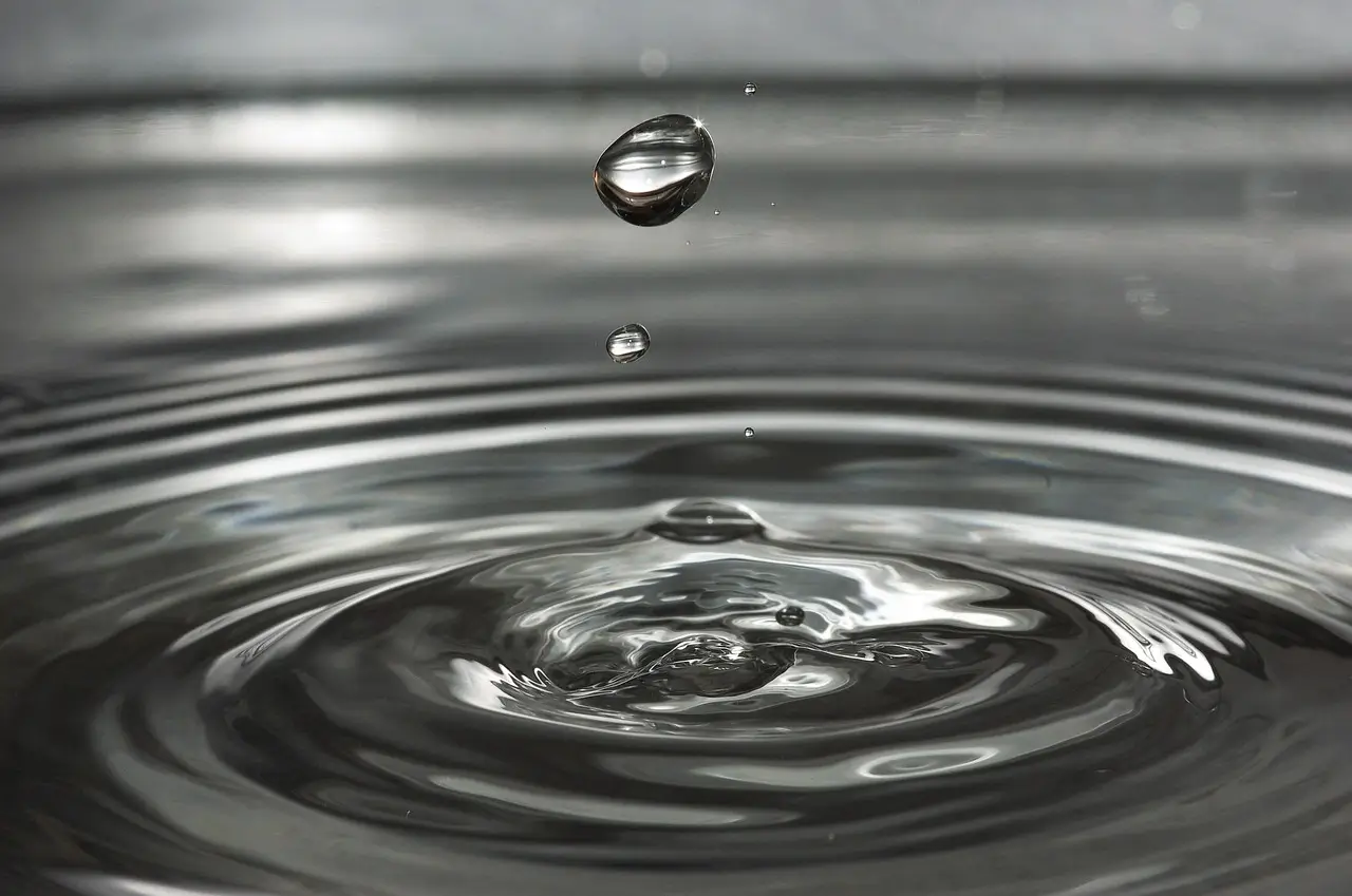 Water droplets splash into a bowl, creating ripples on the surface of the water