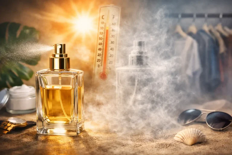 Woman experiencing nose fatigue while smelling perfume, illustrating olfactory fatigue where the brain stops noticing a fragrance after continuous exposure.