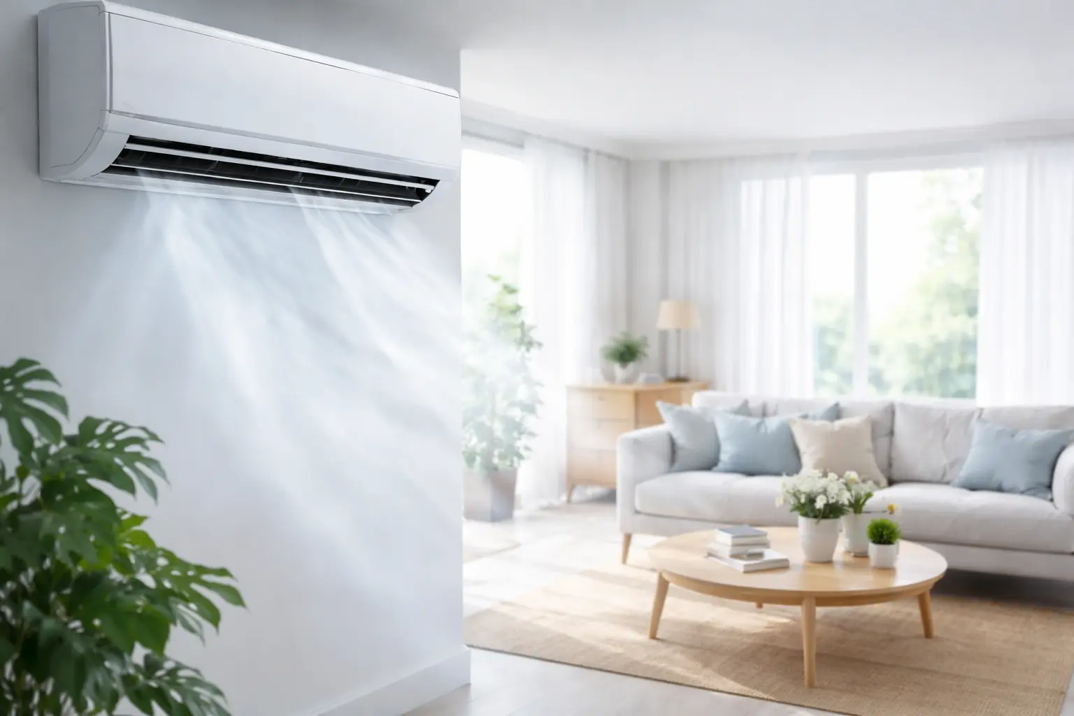 Modern air conditioning unit cooling indoor space showing how controlled temperature affects perfume diffusion and scent perception
