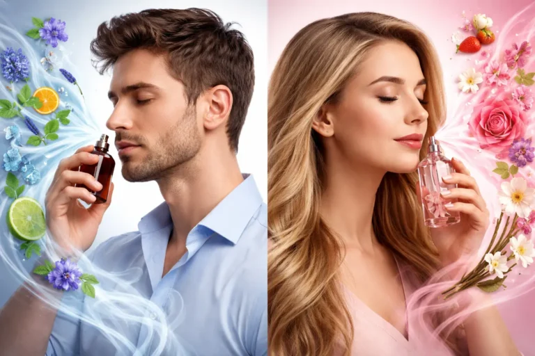 difference between male and female smell perception illustrated, how men and women experience fragrance differently, scent psychology and emotional response to perfume