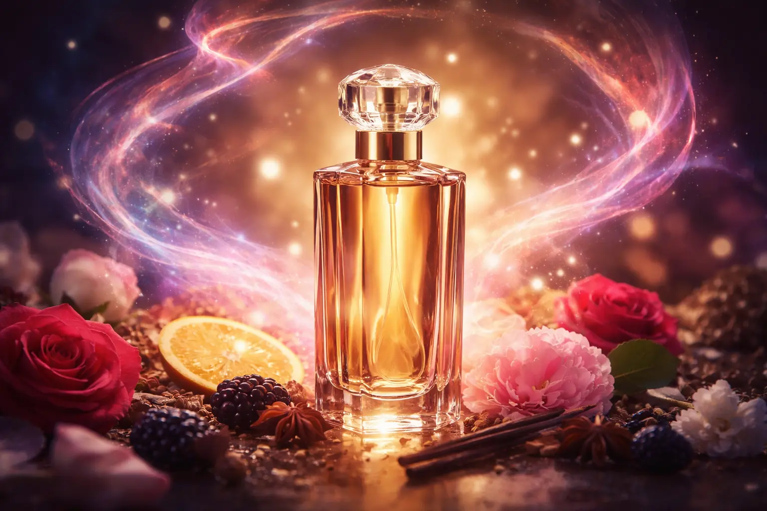 perfume influence on decision making with glowing scent aura representing emotional and psychological impact of fragrance