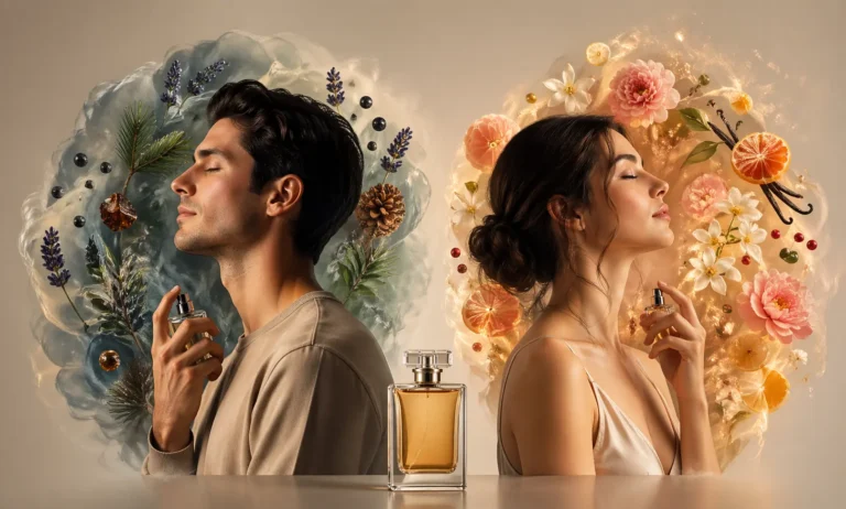 Two people experiencing the same perfume differently due to skin chemistry, body temperature, and fragrance molecule interaction