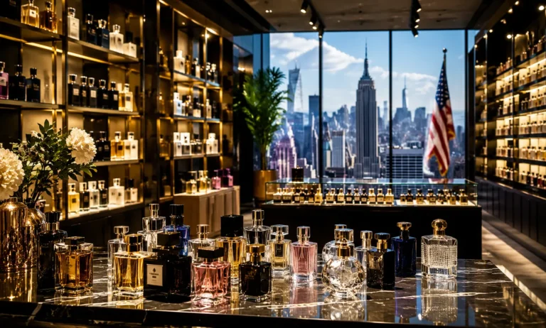 Luxury perfume store interior in the United States featuring modern fragrance displays, elegant boutique design, and premium perfume shopping atmosphere