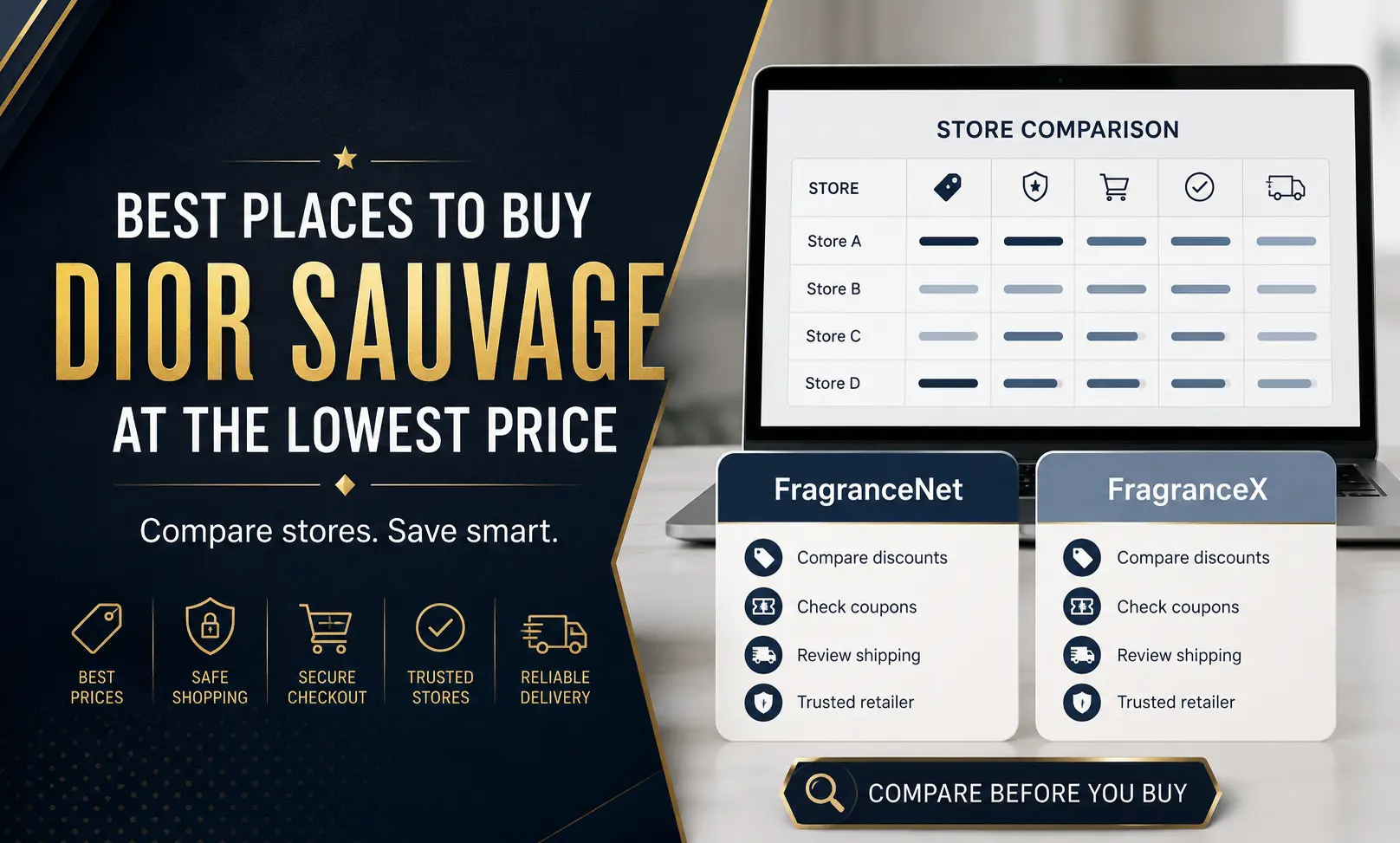 Best places to buy Dior Sauvage at the lowest price with FragranceNet and FragranceX comparison