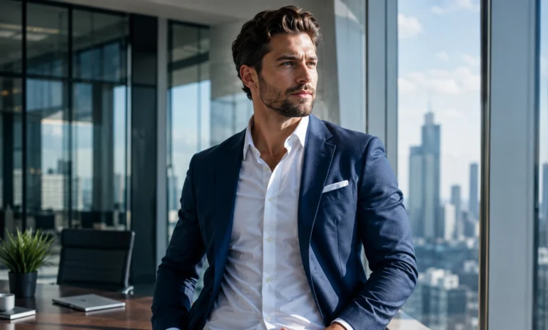 Professional man in a modern office representing clean and smooth alternatives to Dior Sauvage for office wear