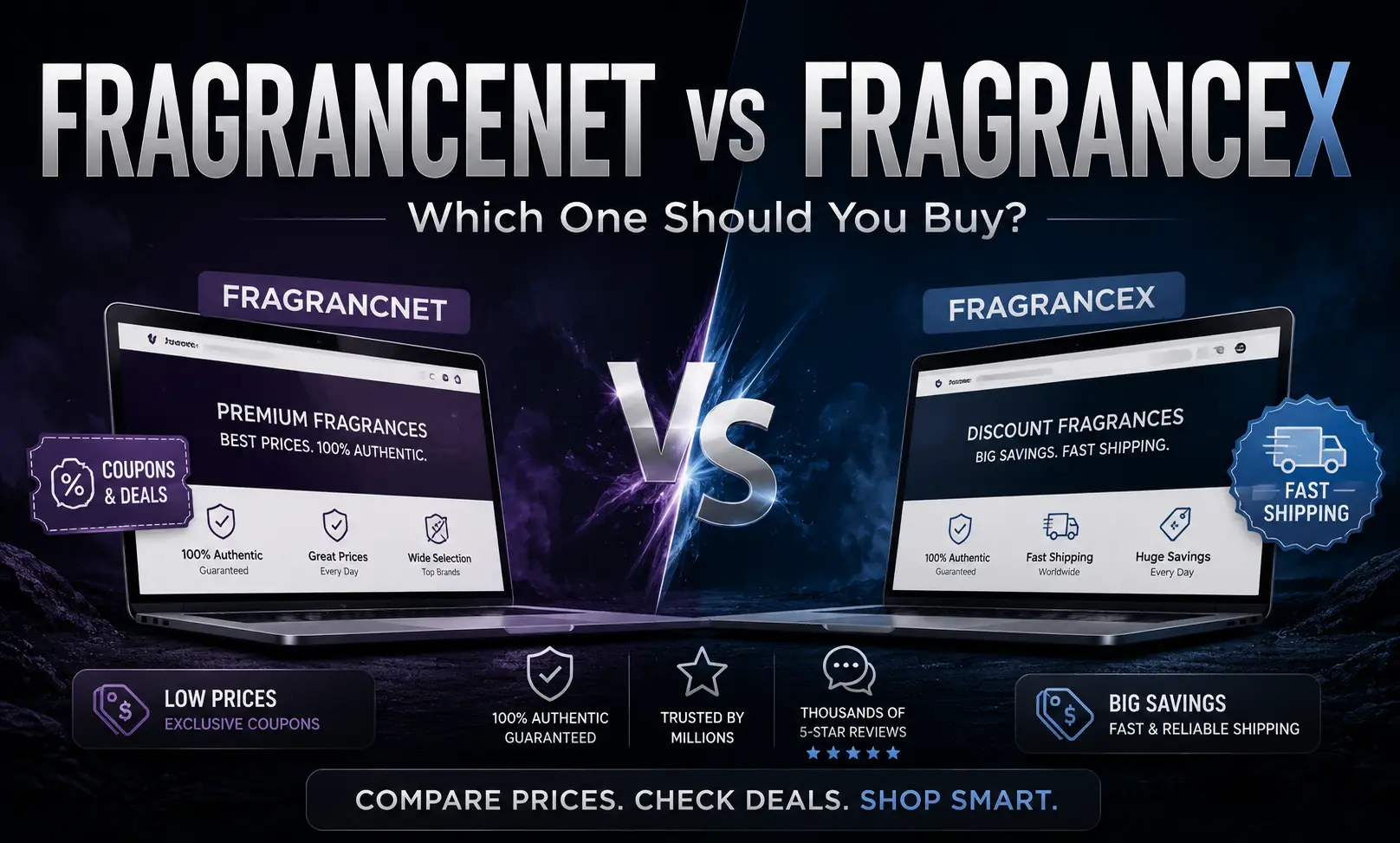 FragranceNet vs FragranceX for Dior Sauvage comparison showing price, deals, shipping, and which store is better to buy from