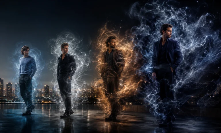 Dior Sauvage projection comparison showing four masculine scent clouds with different intensity levels, from soft projection to powerful room-filling fragrance presence