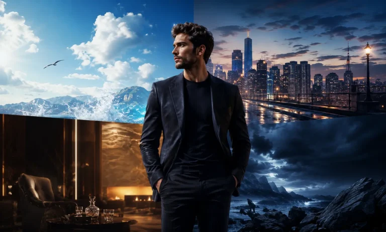 A stylish man choosing between fresh, elegant, powerful, and luxurious fragrance moods to represent which Dior Sauvage version to buy