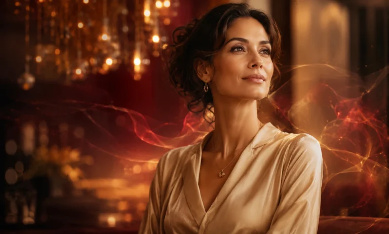 Elegant woman over 30 reflecting the confident, luxurious character of Baccarat Rouge 540.