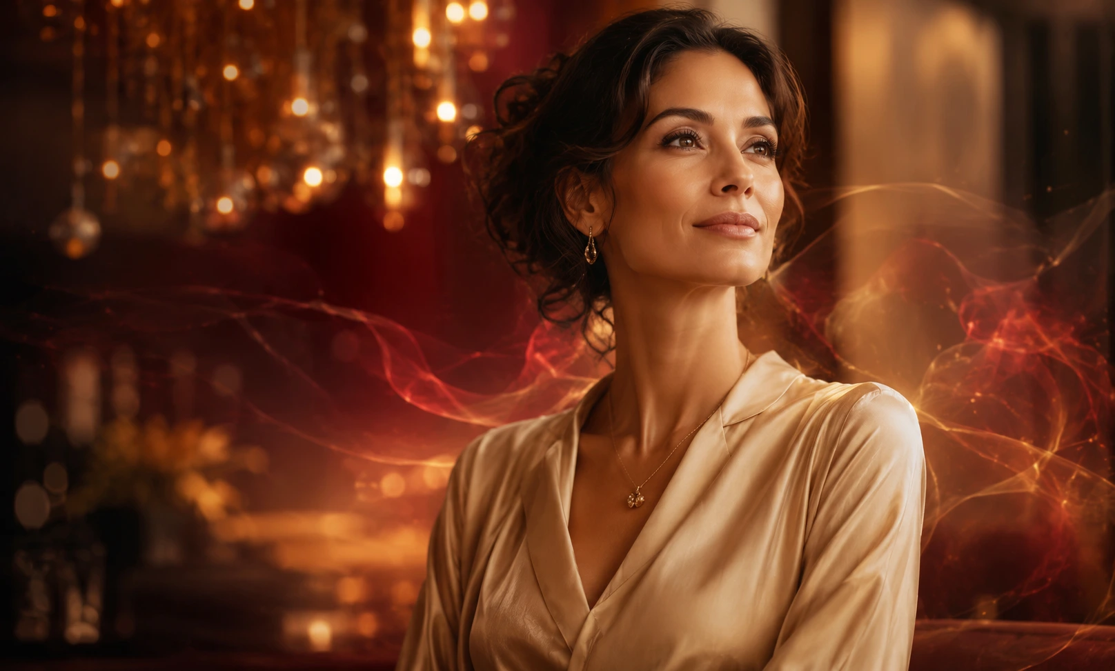 Elegant woman over 30 reflecting the confident, luxurious character of Baccarat Rouge 540.