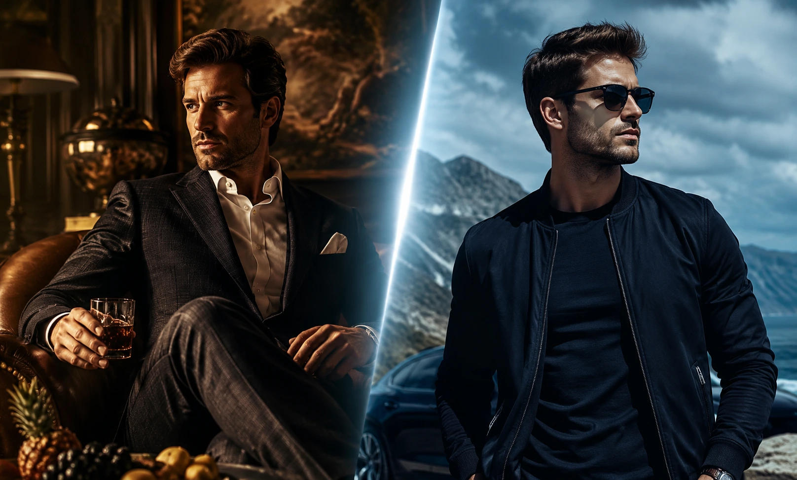 Creed Aventus vs Dior Sauvage comparison showing luxury masculine style versus fresh modern confidence