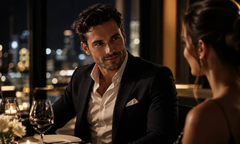 Confident well-dressed man enjoying an elegant evening date in a luxury restaurant