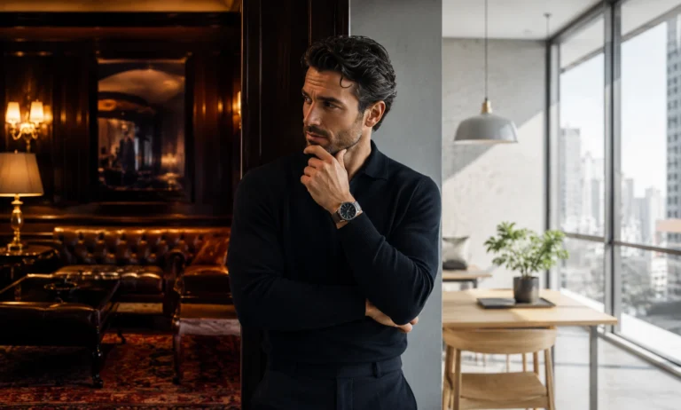 Man deciding between the luxury of Creed Aventus and the practical value of an Aventus clone