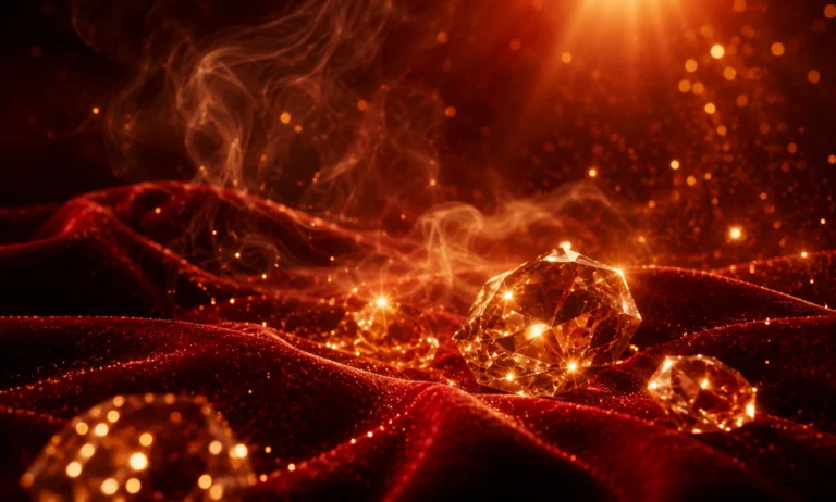 Red crystal glowing on luxurious velvet, representing the radiant amber warmth of Baccarat Rouge 540
