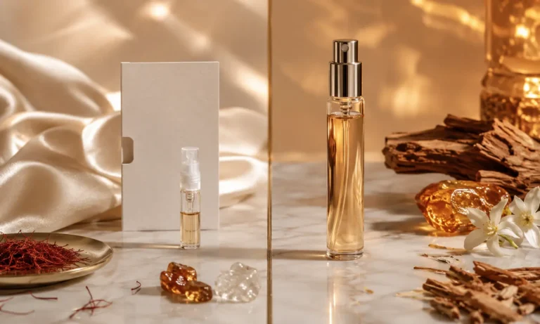 Baccarat Rouge 540 sample vial beside a larger decant atomizer, showing the difference between official sampling and extended wear testing