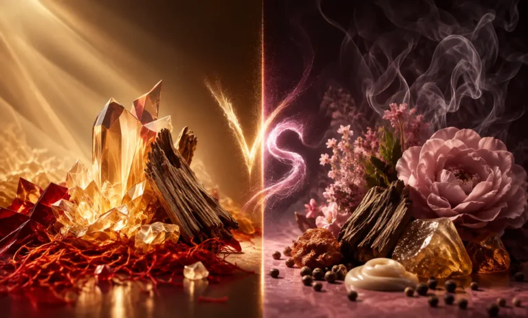 Baccarat Rouge 540 vs Amouage Guidance represented through airy saffron woods and rich floral creamy notes