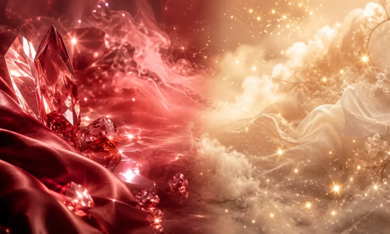Baccarat Rouge 540 vs Bath & Body Works In the Stars illustrated with contrasting ruby crystal and glowing golden scent atmospheres