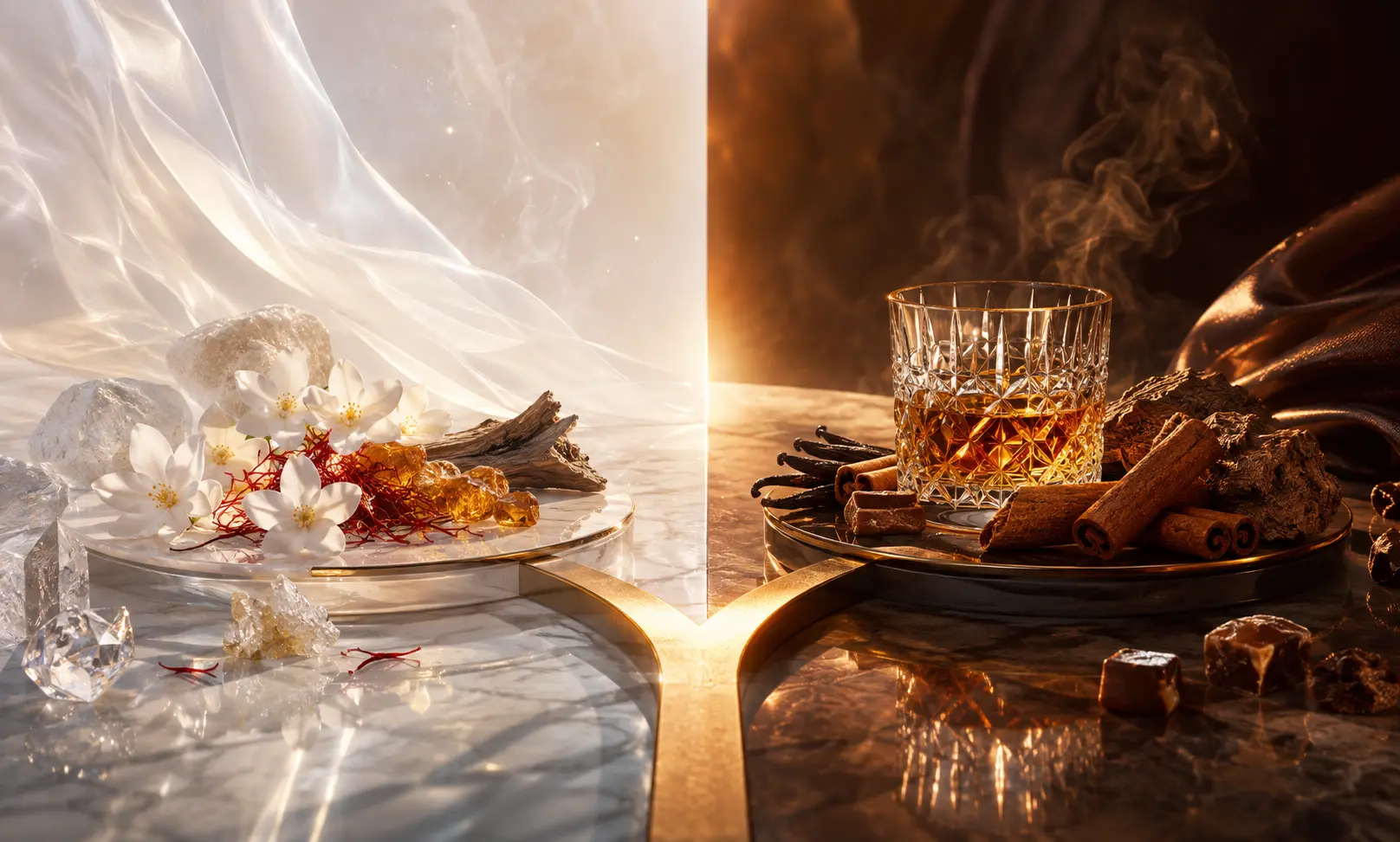 Baccarat Rouge 540 vs Kilian Angels’ Share luxury fragrance comparison with saffron, jasmine, cognac, cinnamon, vanilla, and praline