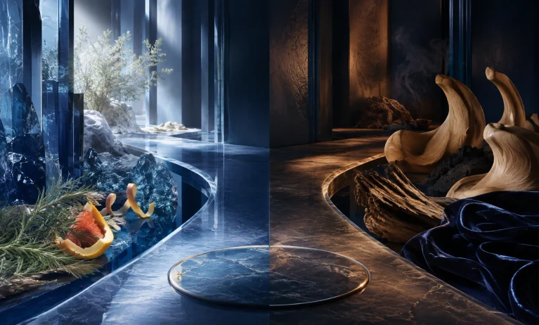 Bleu de Chanel EDP vs Parfum comparison represented by cool citrus freshness, polished cedar, creamy sandalwood, and warm woody depth