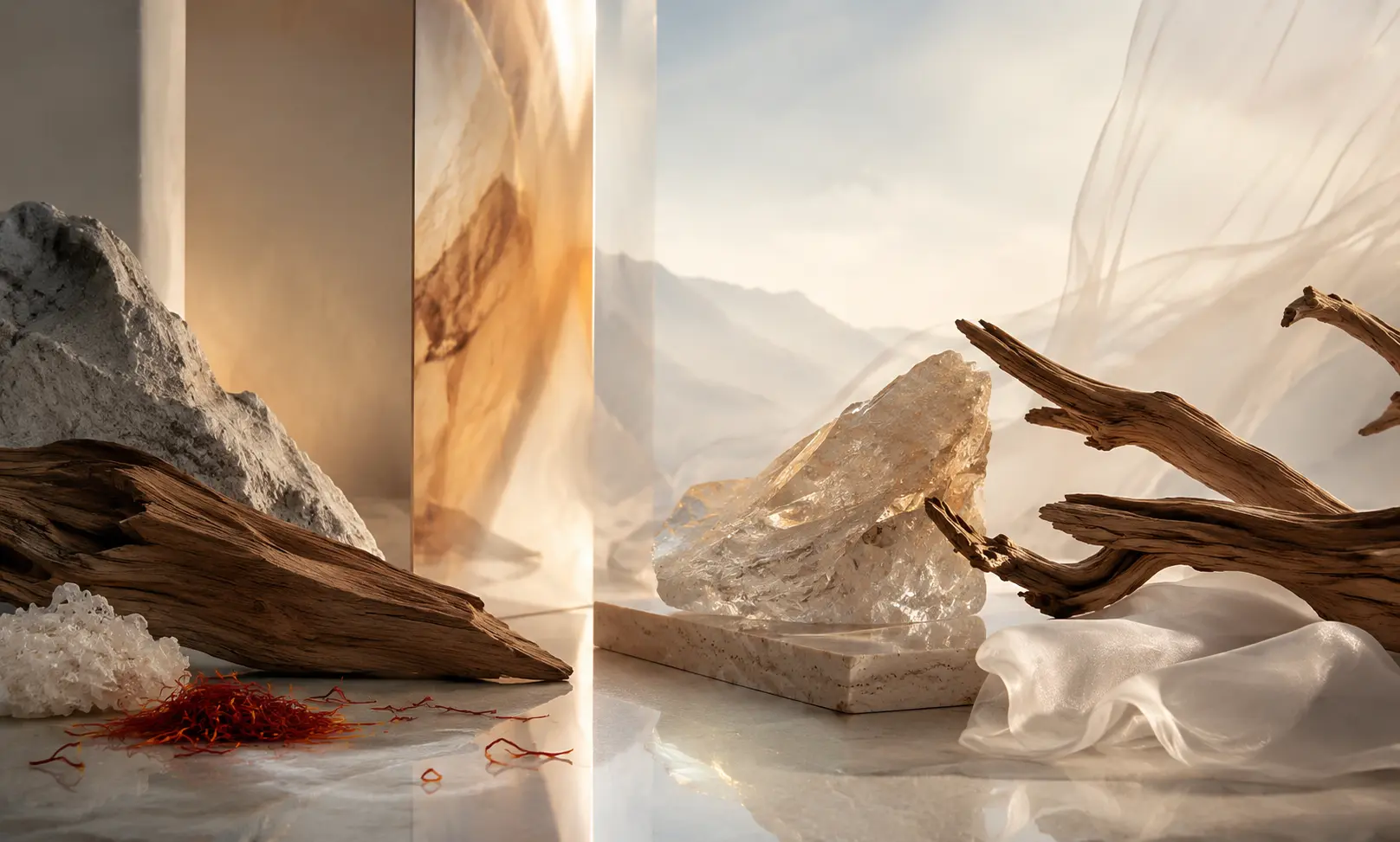 Less sweet alternatives to Baccarat Rouge 540 represented by dry woods, mineral textures, saffron, and airy amber tones