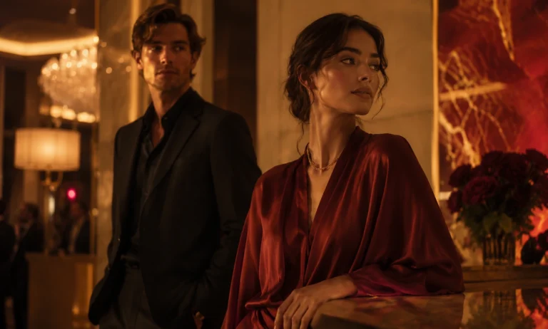 Elegant man and woman in a luxurious evening setting representing the ideal buyer of Baccarat Rouge 540