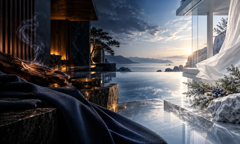 Abstract luxury contrast of Bleu de Chanel’s dark woody warmth and MFK Gentle Fluidity Silver’s cool juniper freshness