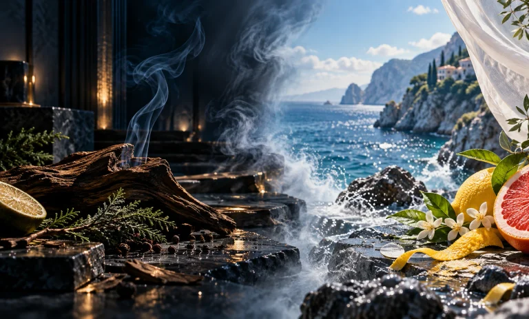 Cinematic contrast between Bleu de Chanel’s dark woody elegance and Versace Dylan Blue’s fresh Mediterranean citrus style