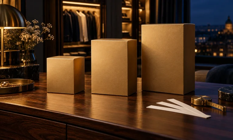 Three different-sized fragrance presentation boxes illustrating the Le Male Elixir bottle size guide