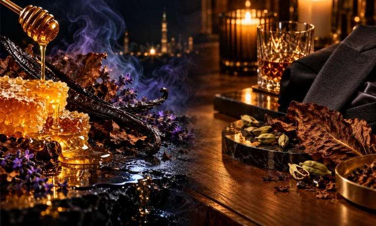 Le Male Elixir vs Dolce & Gabbana The One Eau de Parfum comparison with honey, vanilla, tobacco, warm spices, and elegant date-night mood