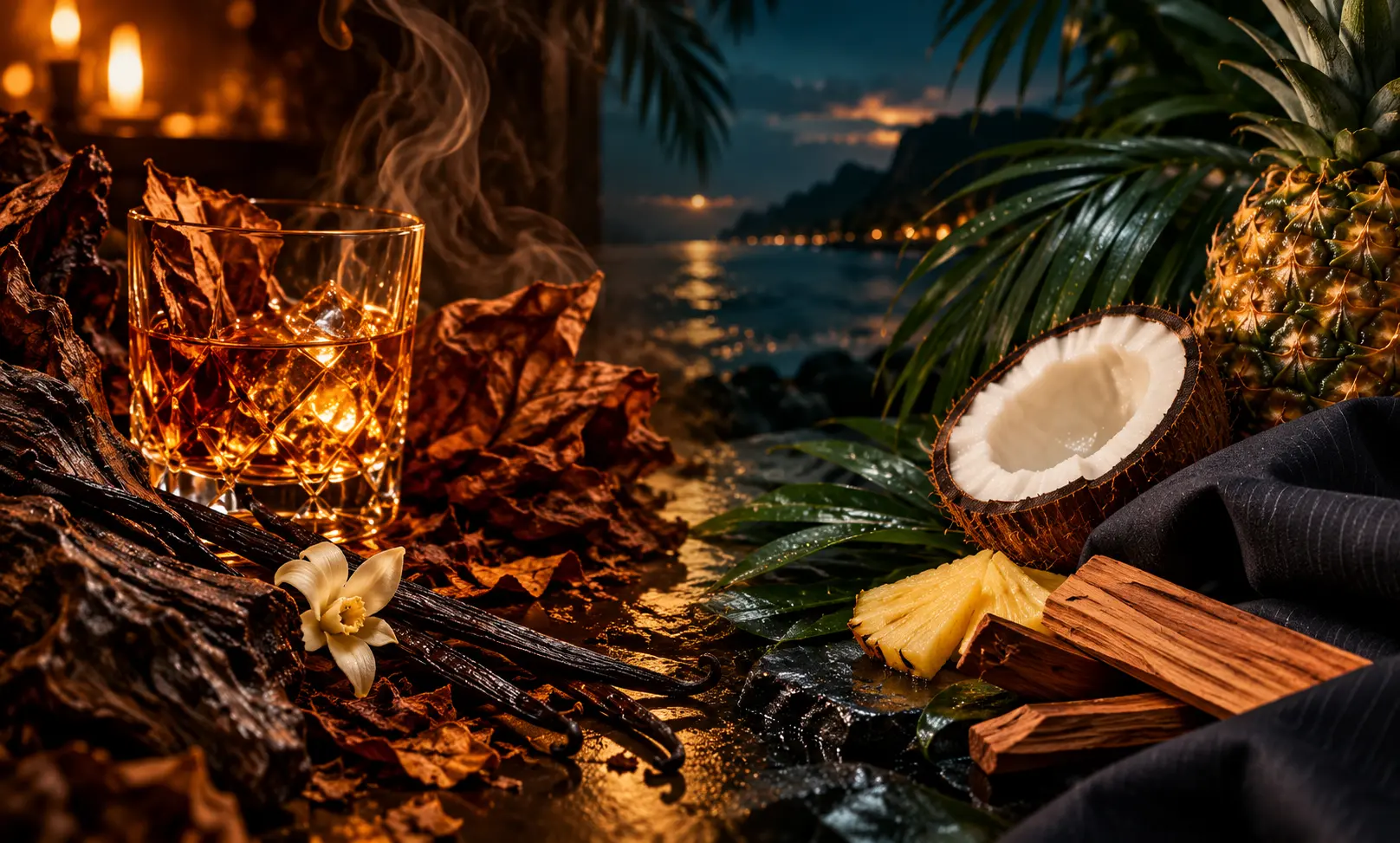 Warm tobacco and vanilla contrasted with tropical coconut and pineapple, representing Le Male Elixir vs Le Beau Le Parfum.